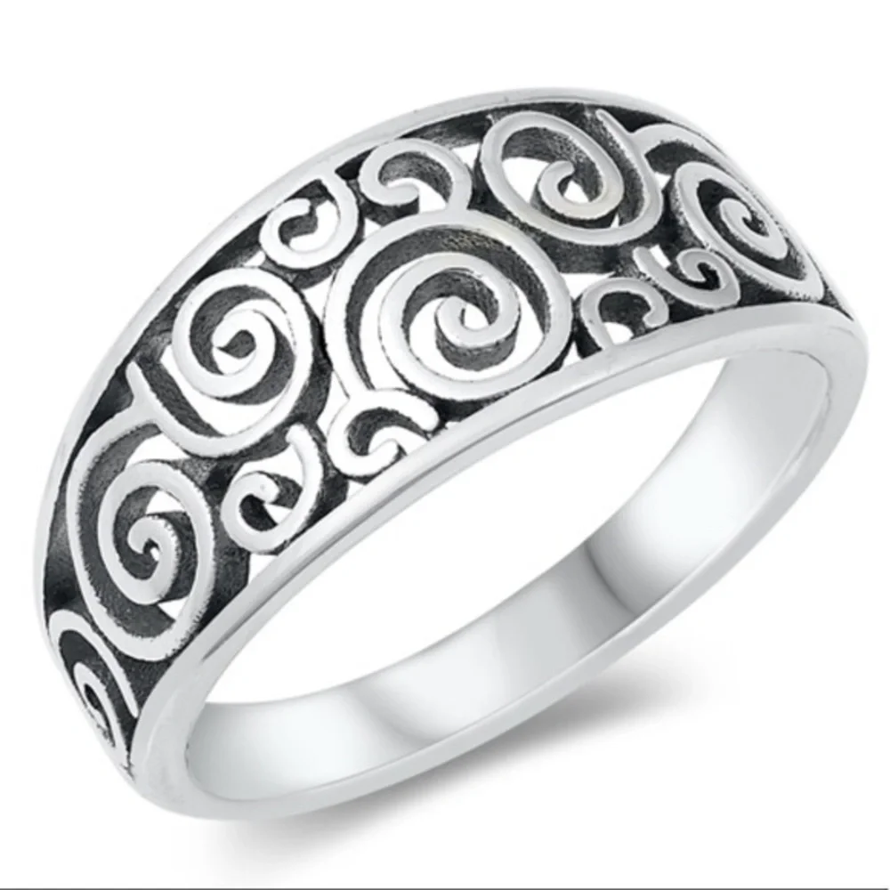 New  .925 Sterling Silver Spirals Ring, Size 9, 8